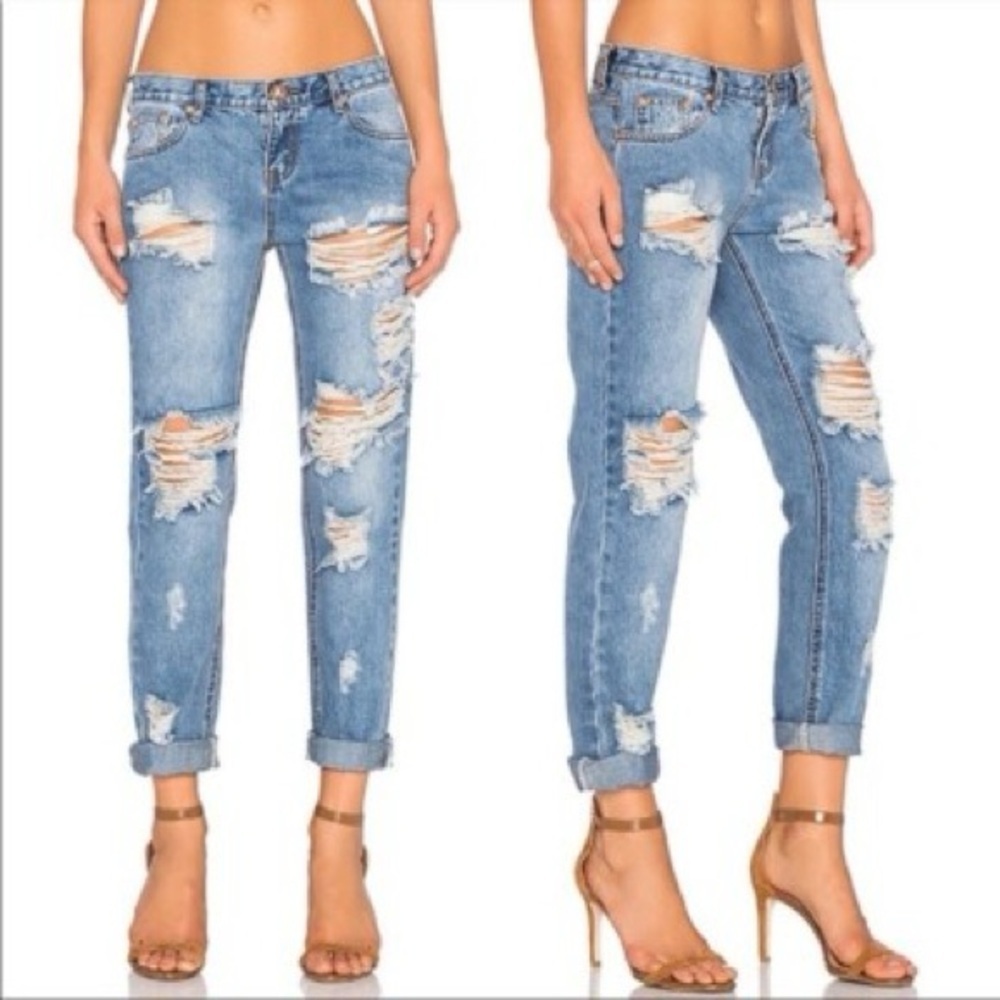 One By ONE TEASPOON Awesome Baggies Distressed Jeans Rolled Size 24